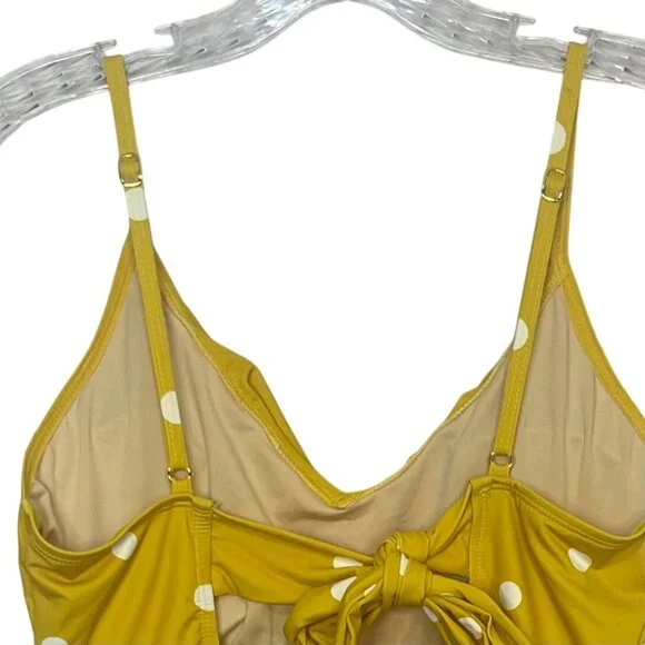 Beach Joy One-Piece Swimsuit Tie Back Polka Dot Ruffled Yellow Size Medium - Picture 8 of 12